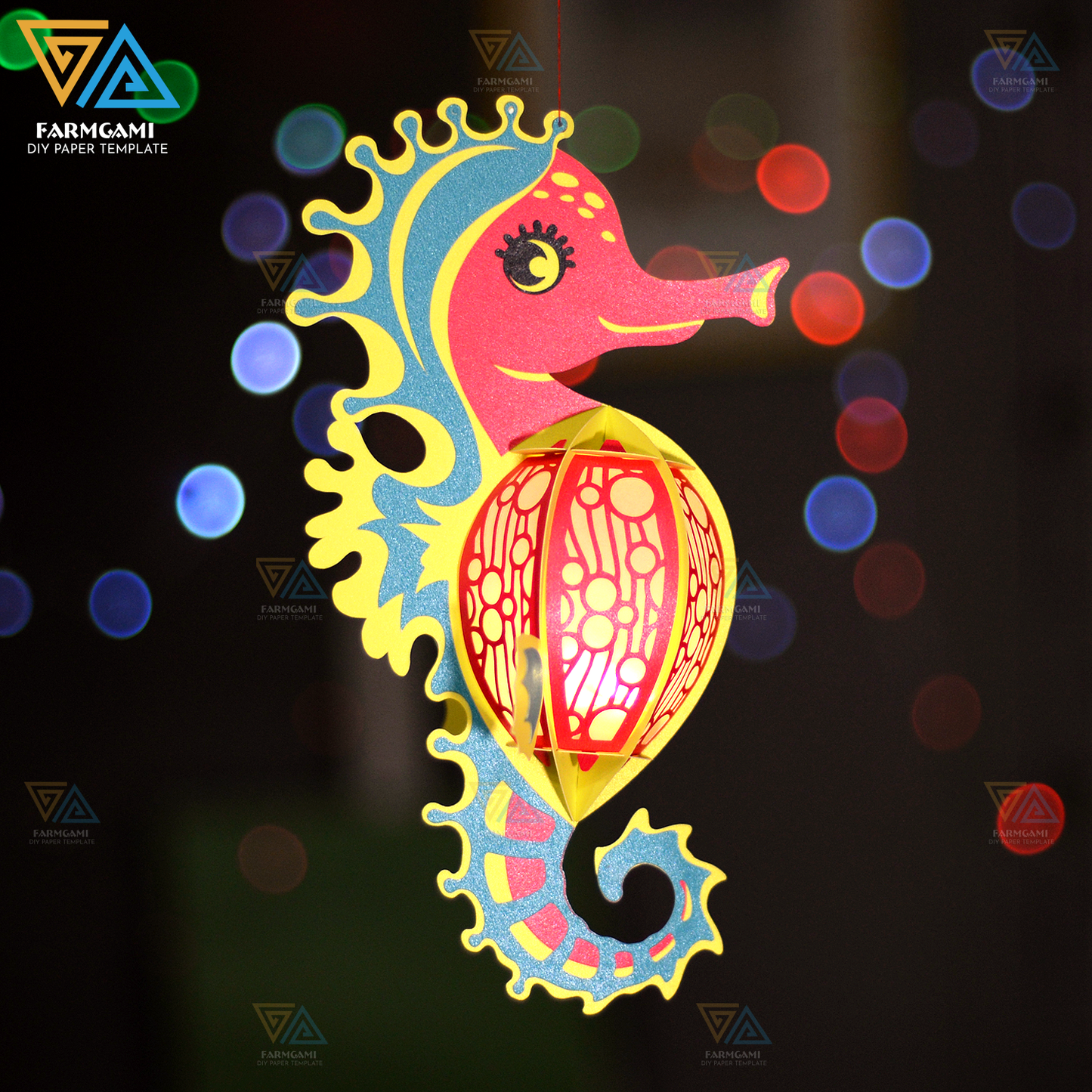 Hippocampus Lantern SVG - Animal Lantern Template - Hippocampus Lantern Paper Cut - DIY Insect Paper Lanterns - Paper Cutting Template