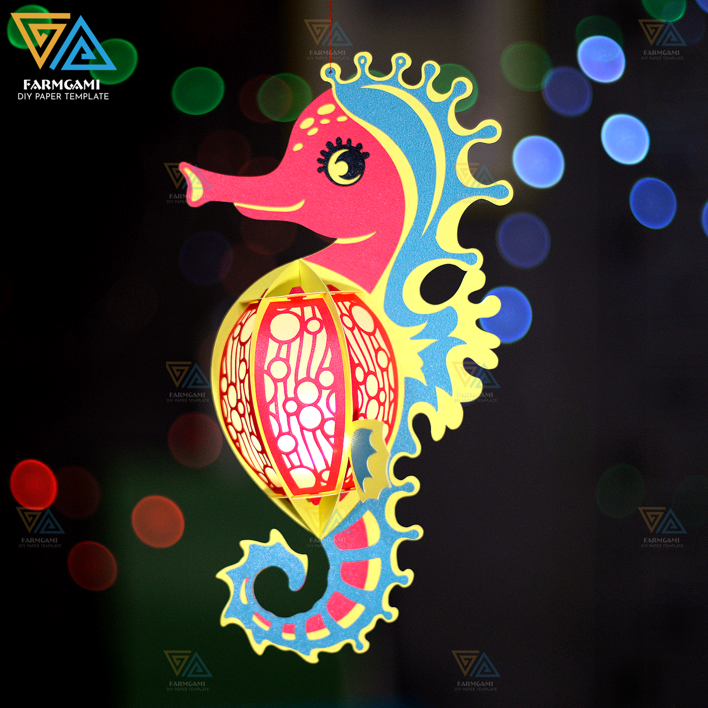 Hippocampus Lantern SVG - Animal Lantern Template - Hippocampus Lantern Paper Cut - DIY Insect Paper Lanterns - Paper Cutting Template