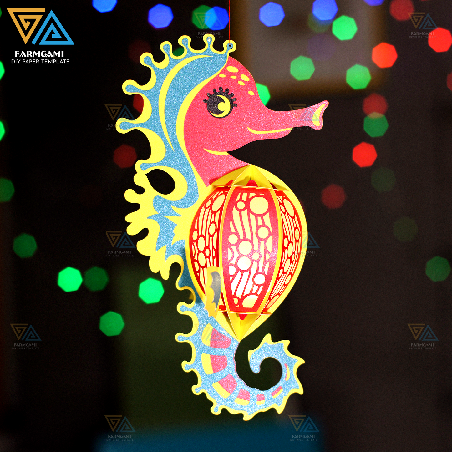 Hippocampus Lantern SVG - Animal Lantern Template - Hippocampus Lantern Paper Cut - DIY Insect Paper Lanterns - Paper Cutting Template