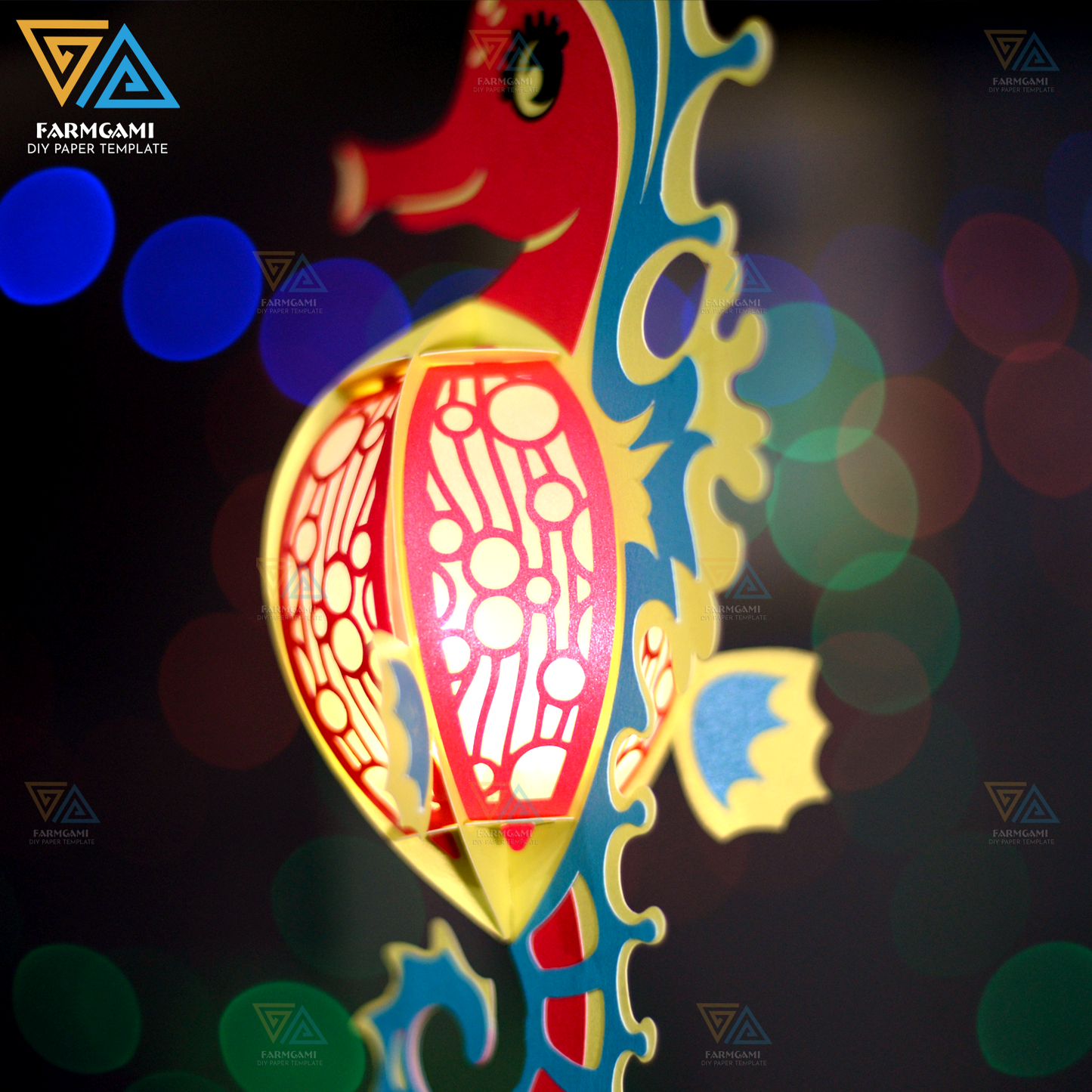 Hippocampus Lantern SVG - Animal Lantern Template - Hippocampus Lantern Paper Cut - DIY Insect Paper Lanterns - Paper Cutting Template