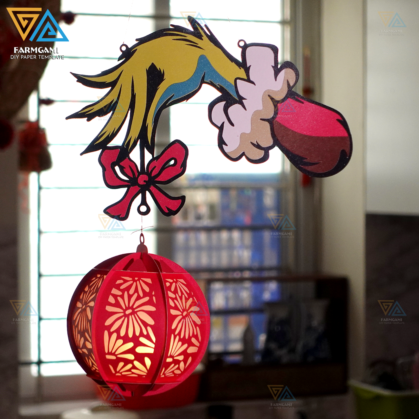 Grinch Lantern SVG Cricut Project - SVG Lantern Template - Grinch Lantern Paper Cut - DIY Insect Paper Lanterns - Paper Cutting Template