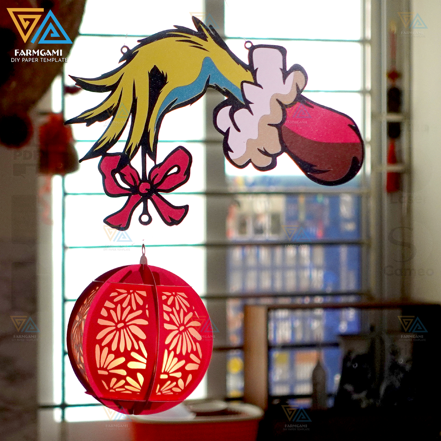 Grinch Lantern SVG Cricut Project - SVG Lantern Template - Grinch Lantern Paper Cut - DIY Insect Paper Lanterns - Paper Cutting Template