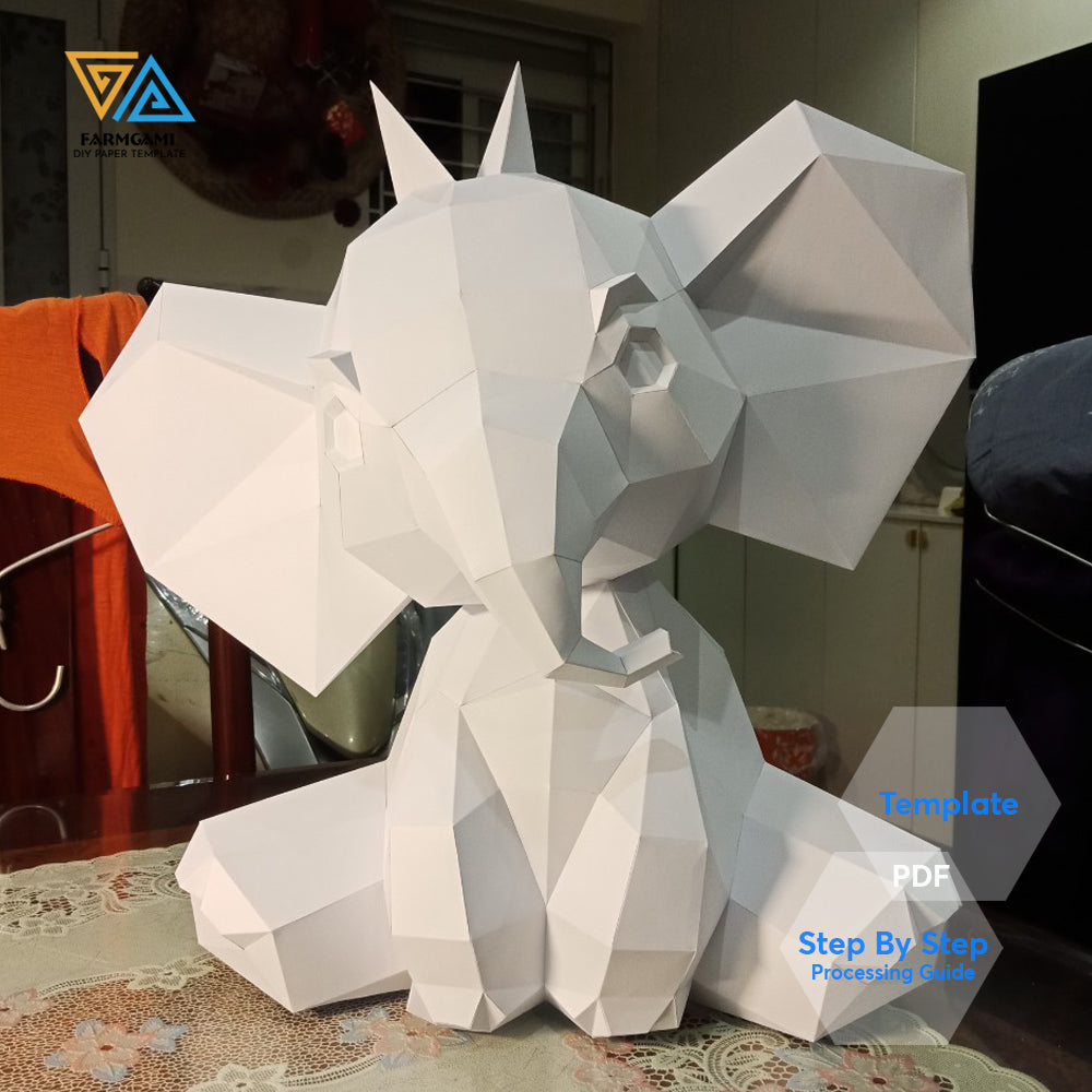Baby Elephant Paper Model template | Baby Elephant paper Sculpture | Baby Elephant Papercraft Kit DIY 3D Paper Crafts