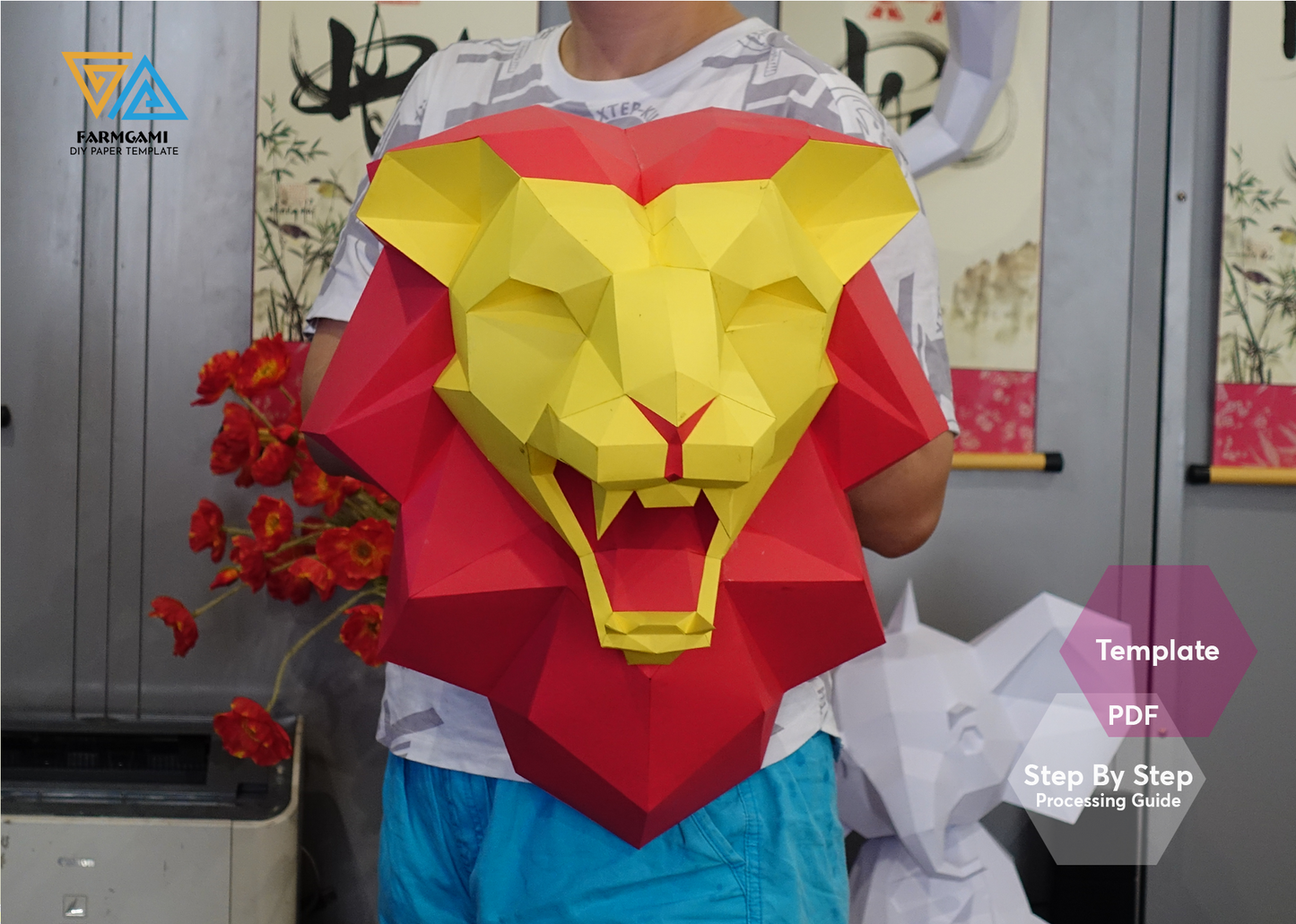 Lion head Paper Model template |Lion head paper Sculpture |Lion head Papercraft Kit DIY 3D Paper Crafts