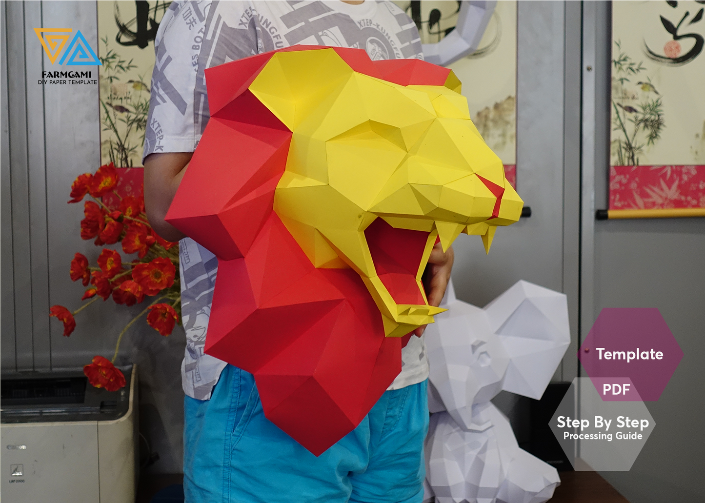 Lion head Paper Model template |Lion head paper Sculpture |Lion head Papercraft Kit DIY 3D Paper Crafts