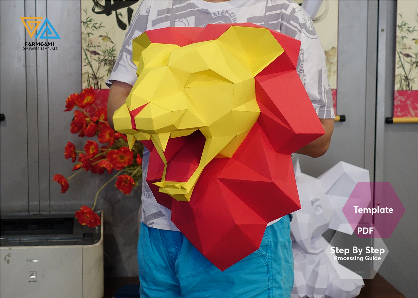 Lion head Paper Model template |Lion head paper Sculpture |Lion head Papercraft Kit DIY 3D Paper Crafts