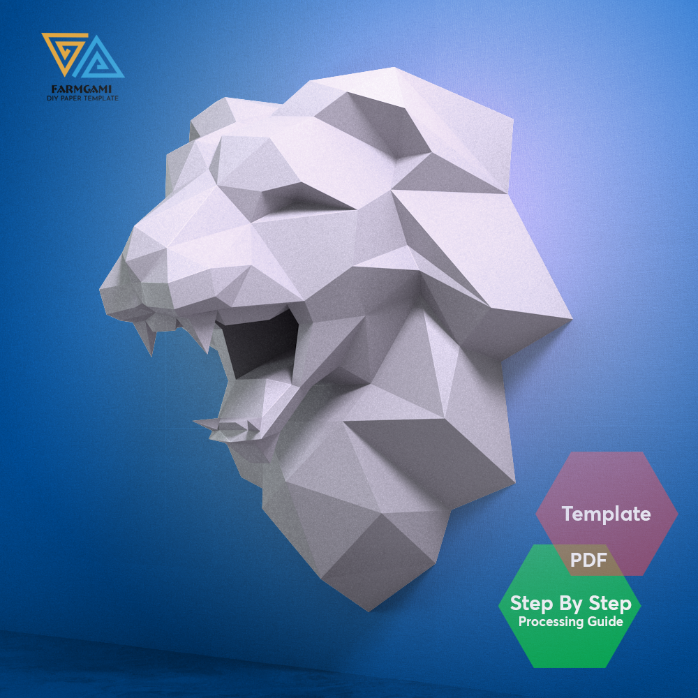 Lion head Paper Model template |Lion head paper Sculpture |Lion head Papercraft Kit DIY 3D Paper Crafts