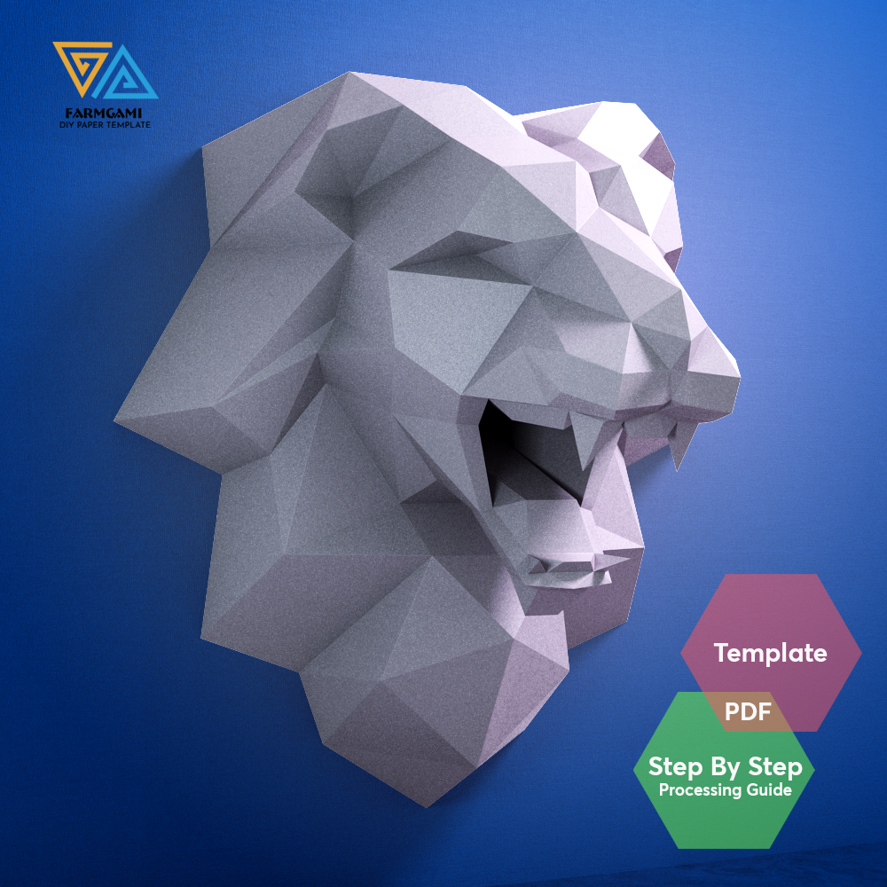 Lion head Paper Model template |Lion head paper Sculpture |Lion head Papercraft Kit DIY 3D Paper Crafts