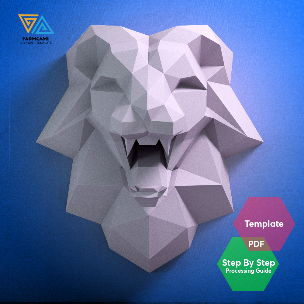 Lion head Paper Model template |Lion head paper Sculpture |Lion head Papercraft Kit DIY 3D Paper Crafts
