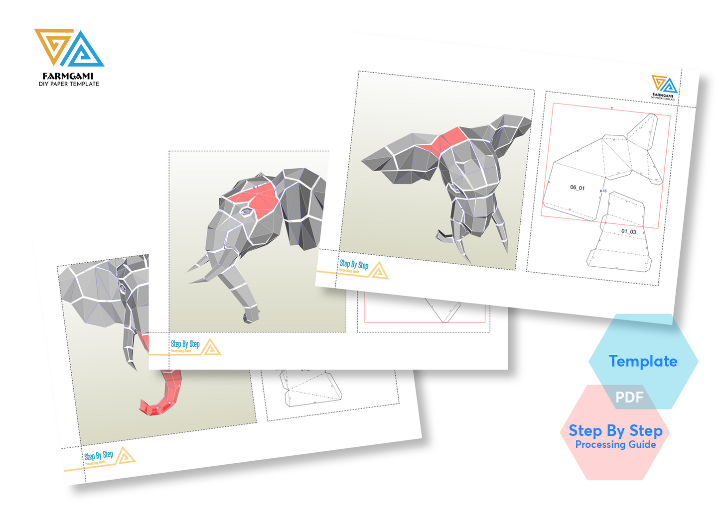 Elephant Paper Model template |Elephant paper Sculpture |Elephant Papercraft Kit DIY 3D Paper Crafts