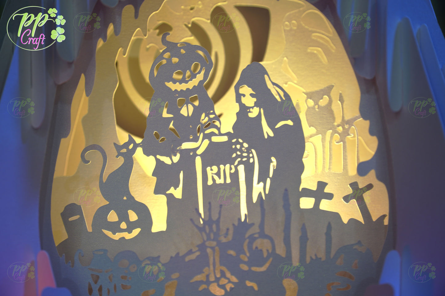 Witch in the Graveyard SVG for Cricut Machine, Halloween gift Template - Haunted Halloween Paper Gift