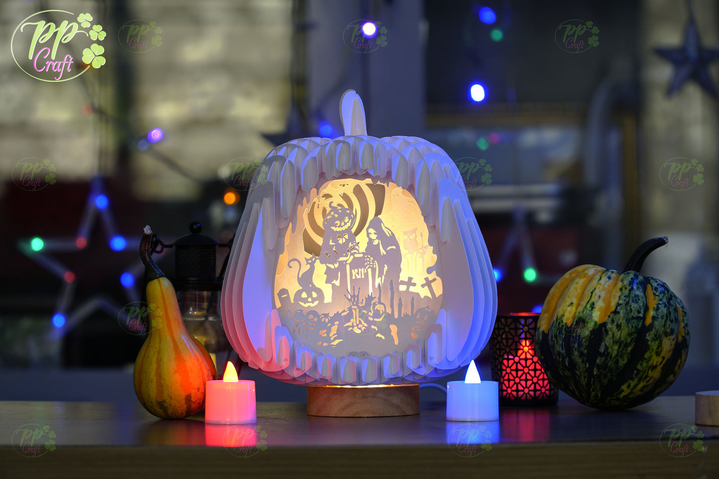 Witch in the Graveyard SVG for Cricut Machine, Halloween gift Template - Haunted Halloween Paper Gift