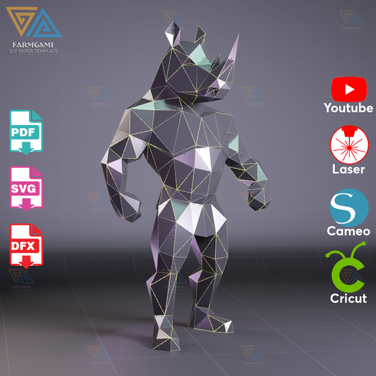 Rhino Warrior DXF File | 3D Metal Laser Cut Template | DIY Animal Soldier Sculpture | CNC Ready Wall Art | Digital Download