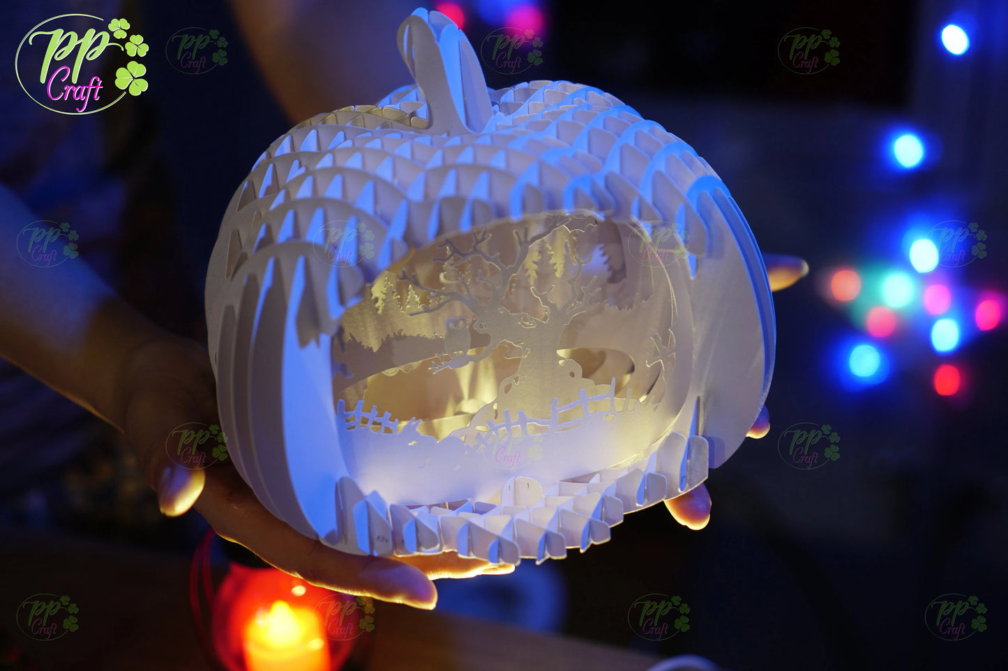 The Owl on the tree branch Pumpkin Light shadow pop up 3D, Cameo, Cricut and Laser cut machine, Halloween night light gift