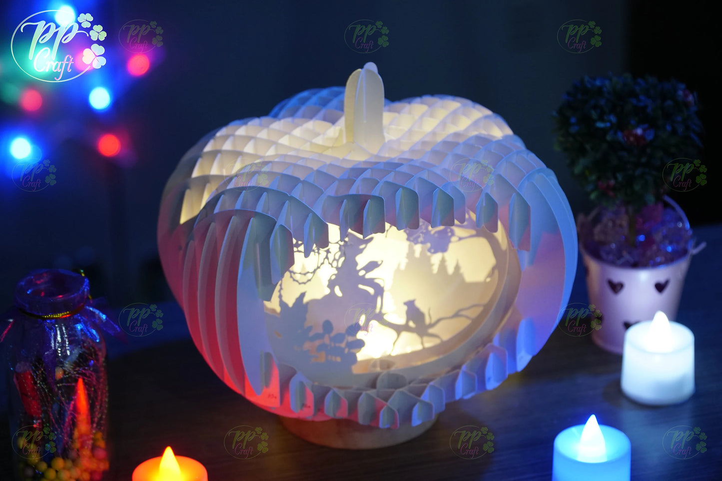 The The princess with the cat Pumpkin Light shadow pop up 3D, Cameo, Cricut and Laser cut machine, Halloween night light gift