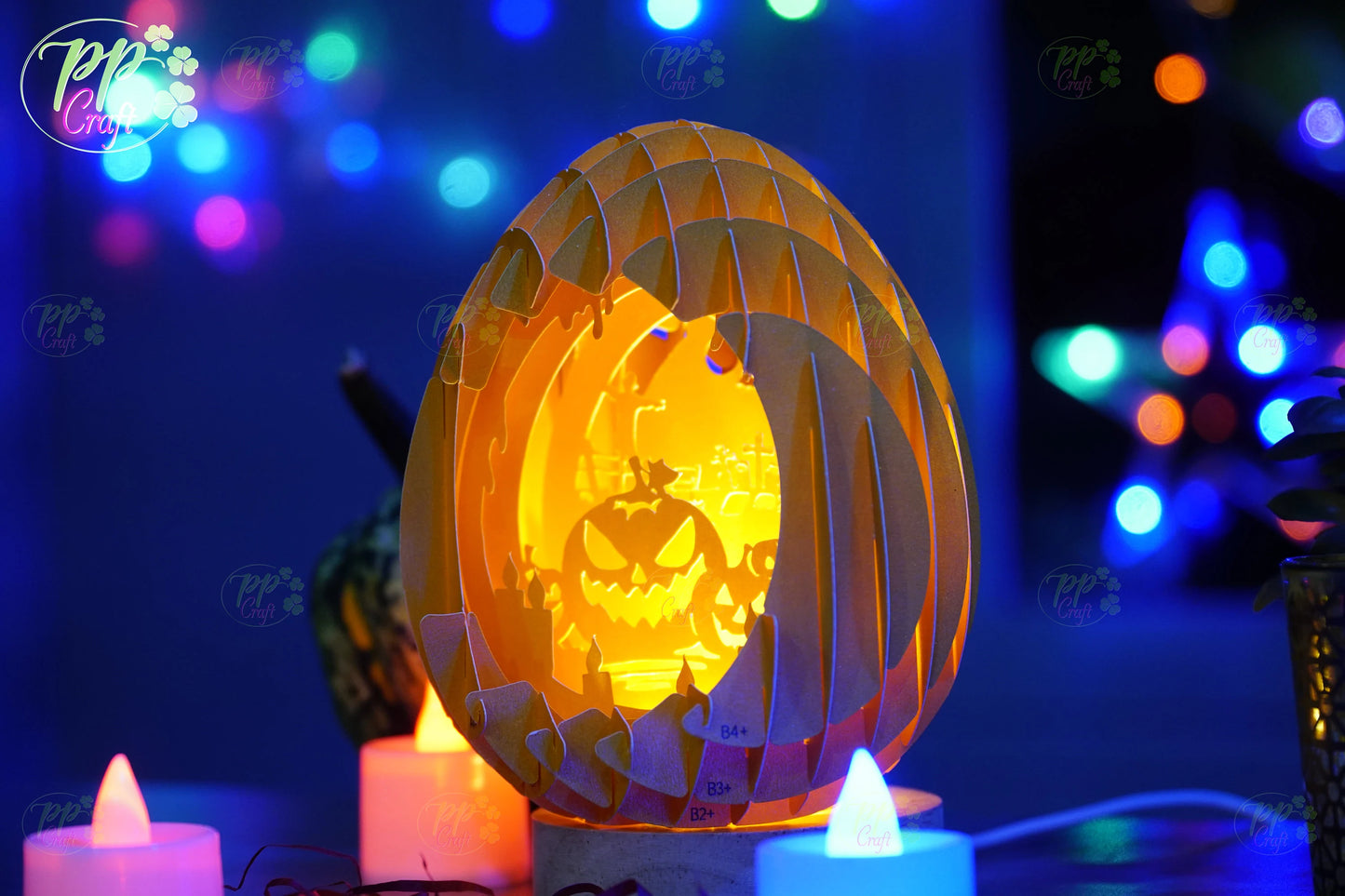 Mini Egg Shadow light Pop Up with Pumpkin partten SVG for Cricut Machine, Halloween gift Template - Egg Lightbox, DIY Paper Lanterns