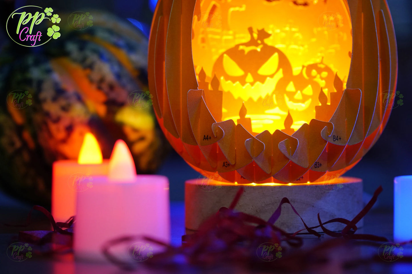 Mini Egg Shadow light Pop Up with Pumpkin partten SVG for Cricut Machine, Halloween gift Template - Egg Lightbox, DIY Paper Lanterns