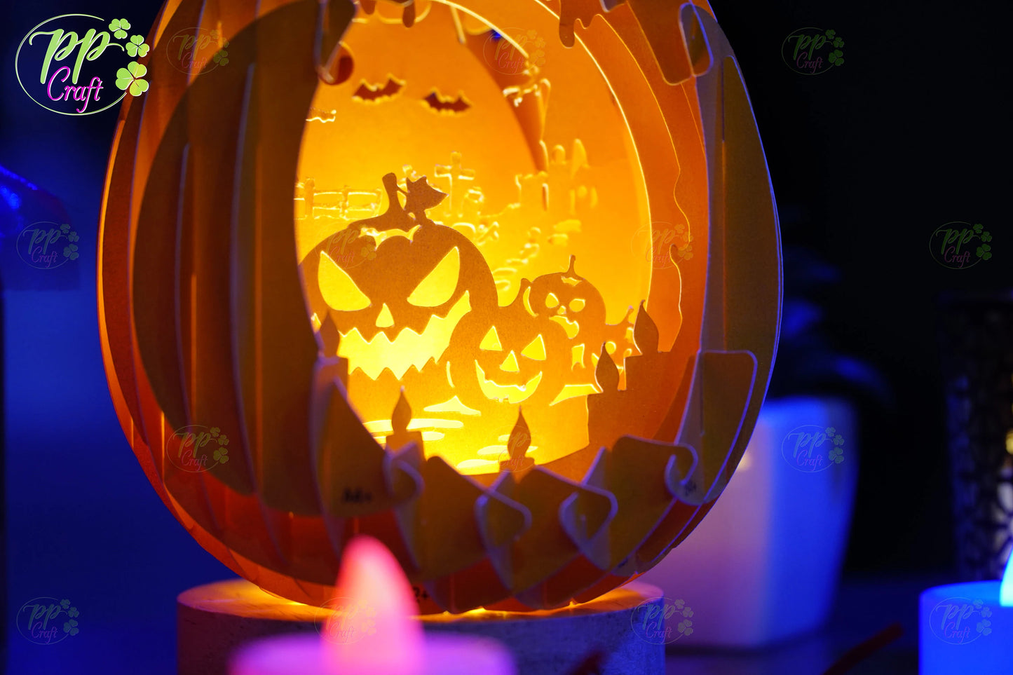 Mini Egg Shadow light Pop Up with Pumpkin partten SVG for Cricut Machine, Halloween gift Template - Egg Lightbox, DIY Paper Lanterns