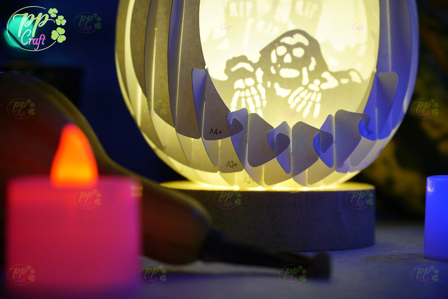 Mini Egg Shadow light Pop Up with Cemetery partten SVG for Cricut Machine, Halloween gift Template - Egg Lightbox, DIY Paper Lanterns