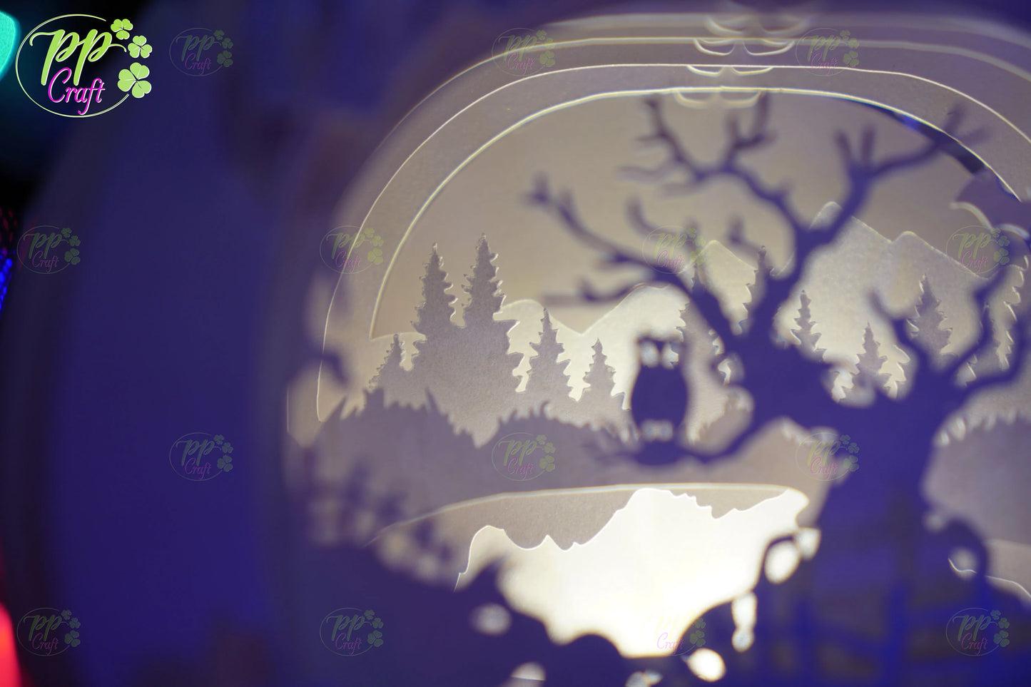 The Owl on the tree branch Pumpkin Light shadow pop up 3D, Cameo, Cricut and Laser cut machine, Halloween night light gift