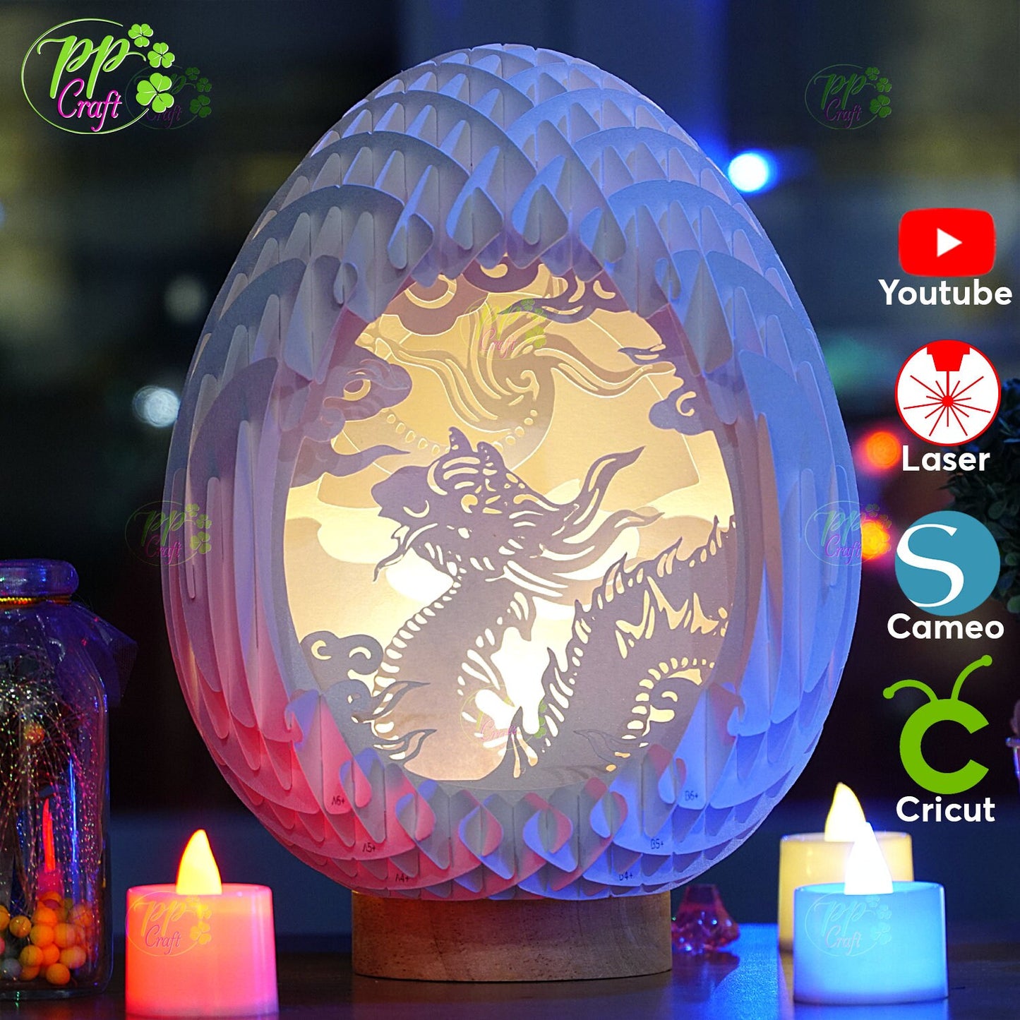Dragon Arts Eggs Pop Up Light Box SVG Template, Egg SVG for Cricut Machine, arts gift Template - Egg Lightbox, DIY Paper Lanterns