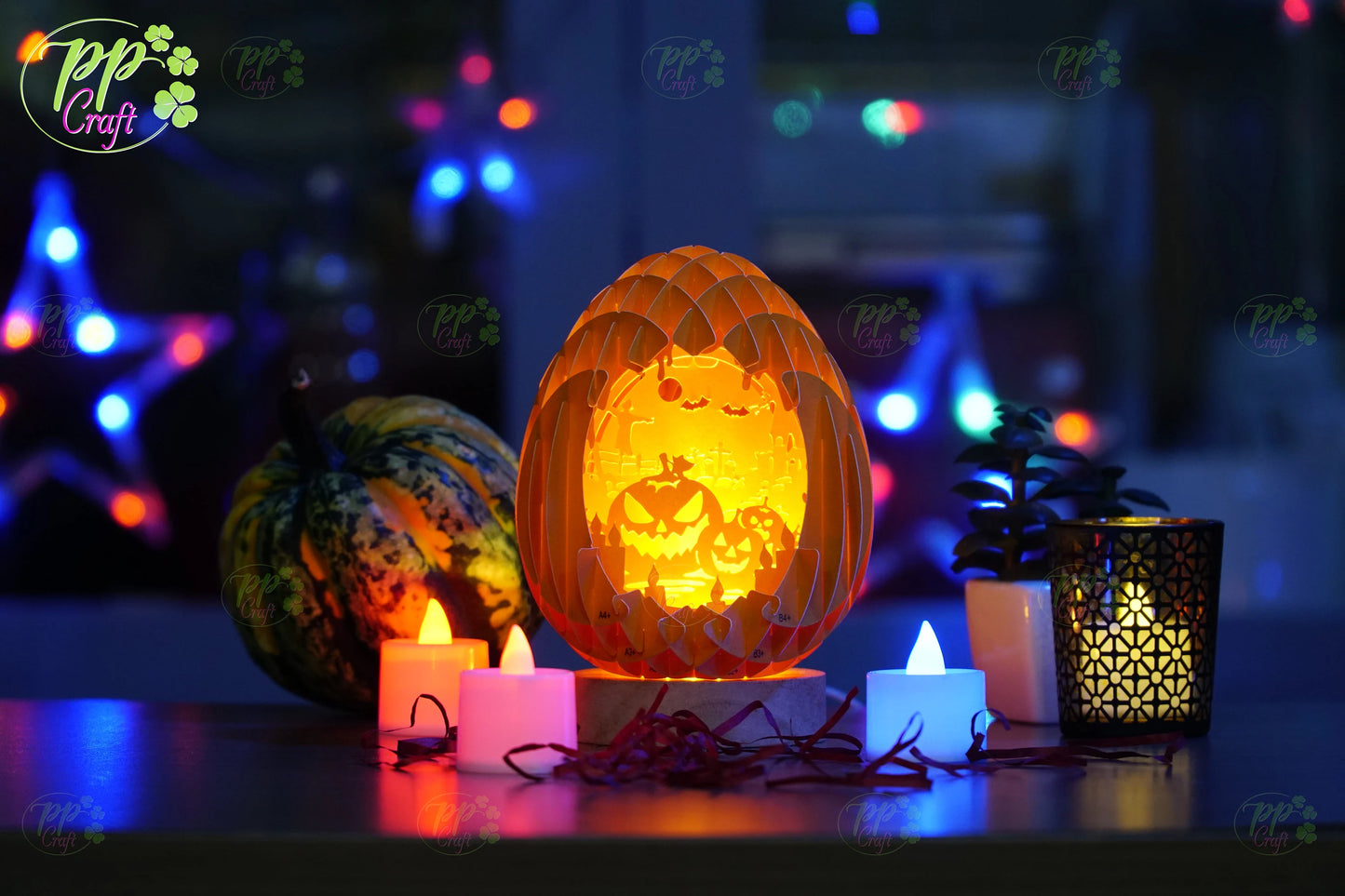 Mini Egg Shadow light Pop Up with Pumpkin partten SVG for Cricut Machine, Halloween gift Template - Egg Lightbox, DIY Paper Lanterns