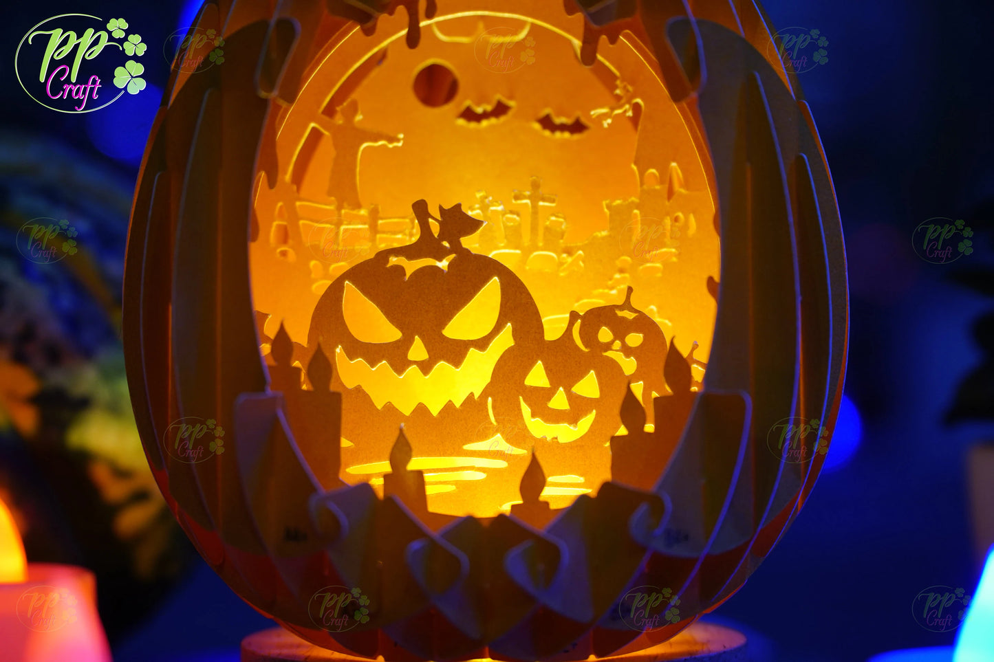 Mini Egg Shadow light Pop Up with Pumpkin partten SVG for Cricut Machine, Halloween gift Template - Egg Lightbox, DIY Paper Lanterns