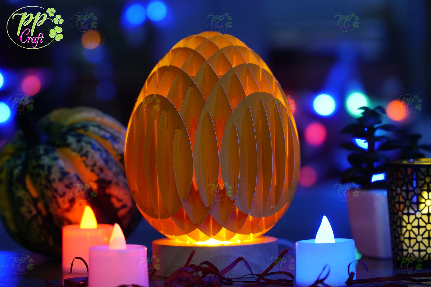 Mini Egg Shadow light Pop Up with Pumpkin partten SVG for Cricut Machine, Halloween gift Template - Egg Lightbox, DIY Paper Lanterns