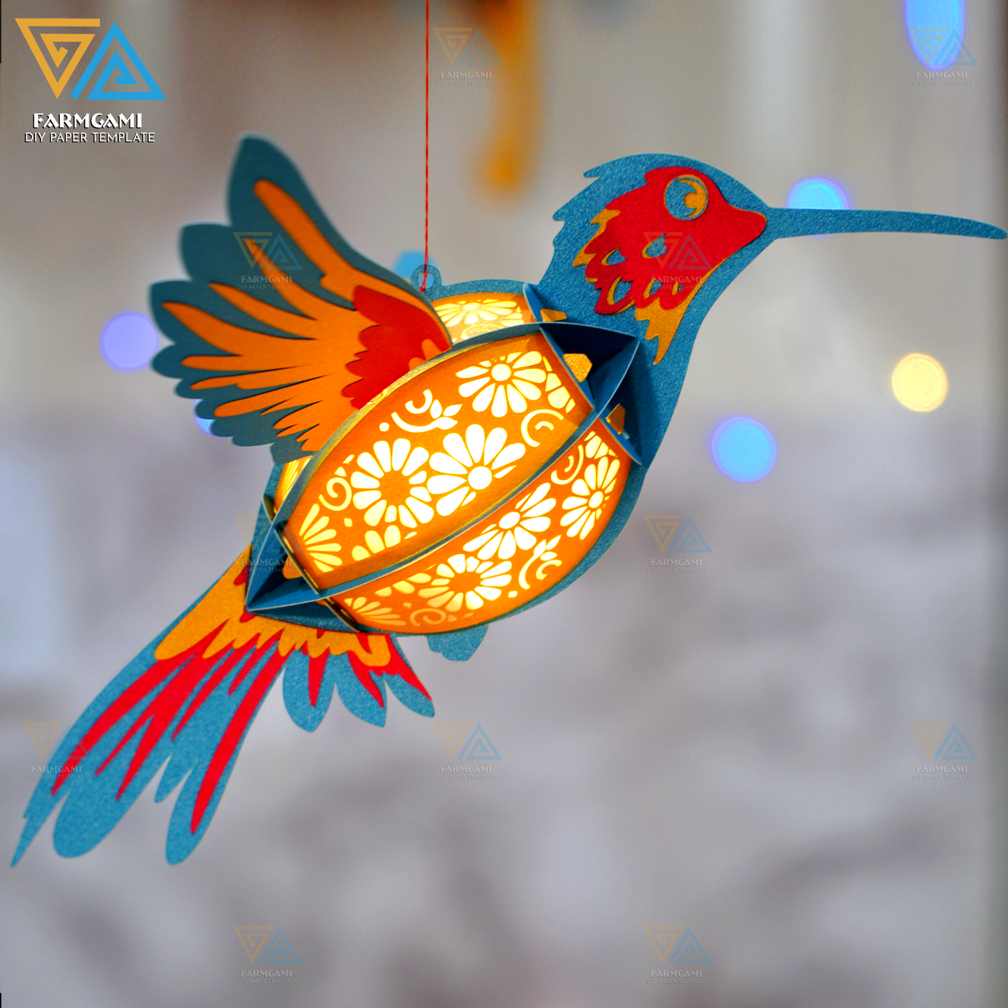 Hummingbird Lantern SVG - Animal Lantern Template - Hummingbird Lantern Paper Cut - DIY Insect Paper Lanterns - Paper Cutting Template