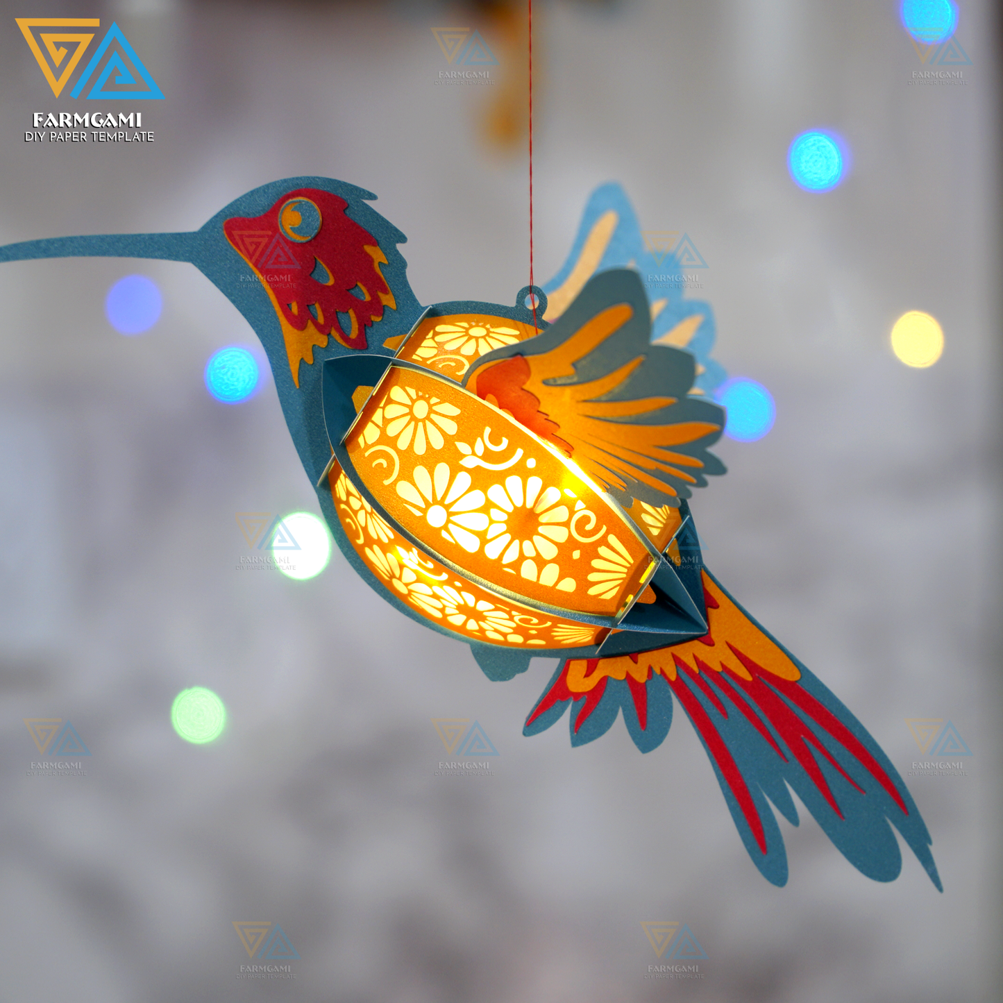 Hummingbird Lantern SVG - Animal Lantern Template - Hummingbird Lantern Paper Cut - DIY Insect Paper Lanterns - Paper Cutting Template