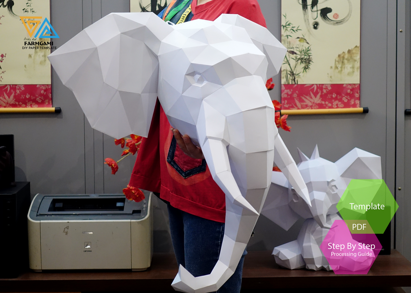 Elephant Paper Model template |Elephant paper Sculpture |Elephant Papercraft Kit DIY 3D Paper Crafts