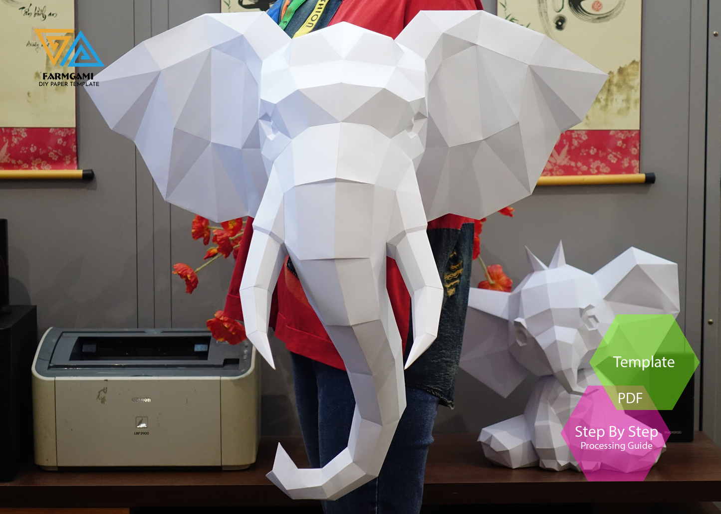 Elephant Paper Model template |Elephant paper Sculpture |Elephant Papercraft Kit DIY 3D Paper Crafts