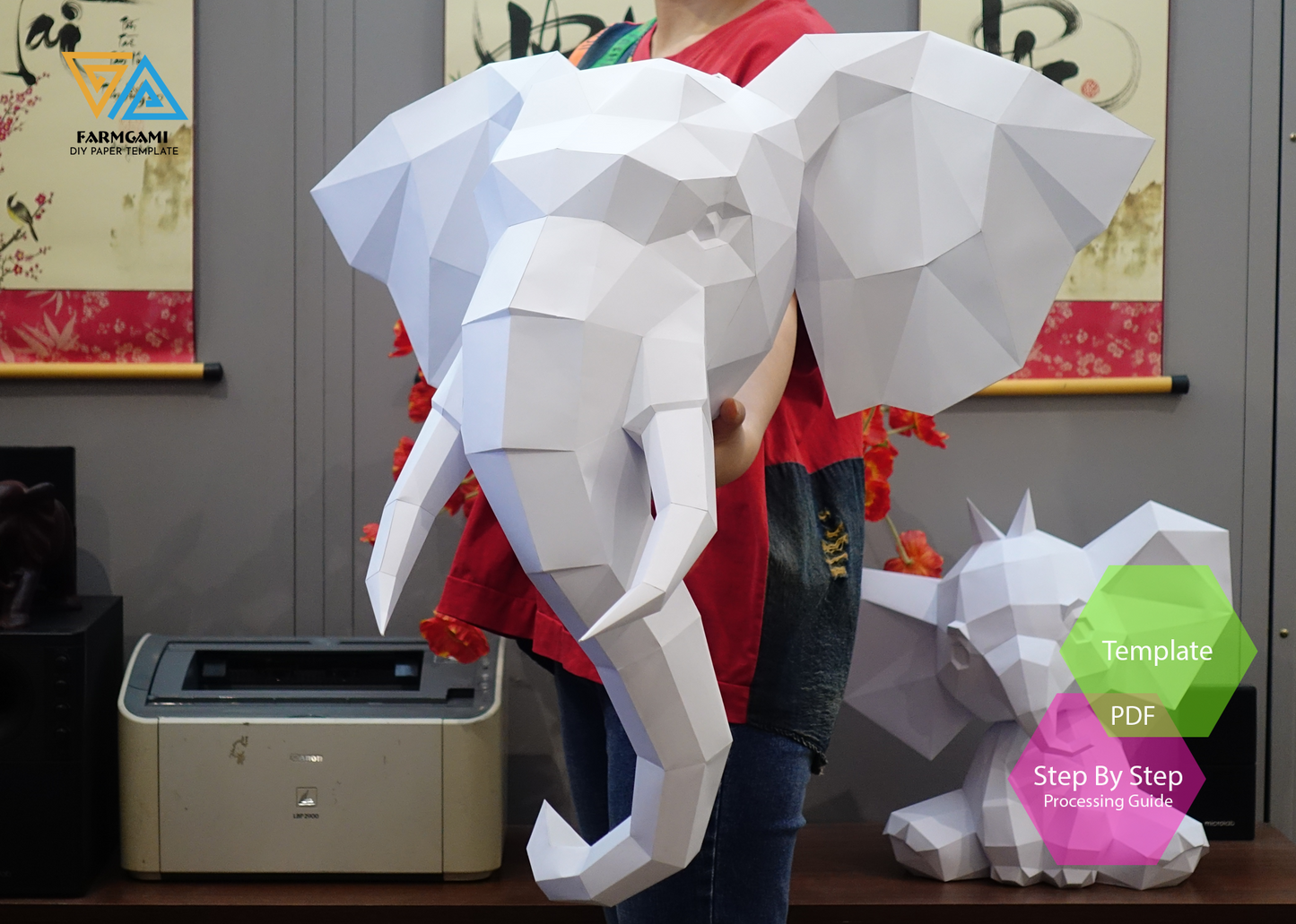 Elephant Paper Model template |Elephant paper Sculpture |Elephant Papercraft Kit DIY 3D Paper Crafts