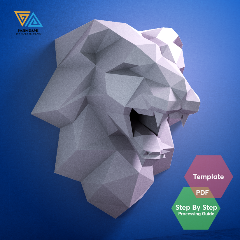 Lion head Paper Model template |Lion head paper Sculpture |Lion head P ...