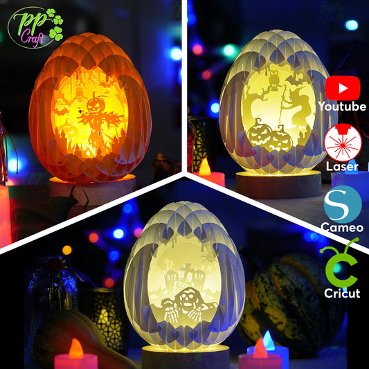 Combo 3 Mini Egg Shadow light Pop Up with the halloween partten SVG for Cricut Machine, Halloween gift Template, DIY Paper Lanterns