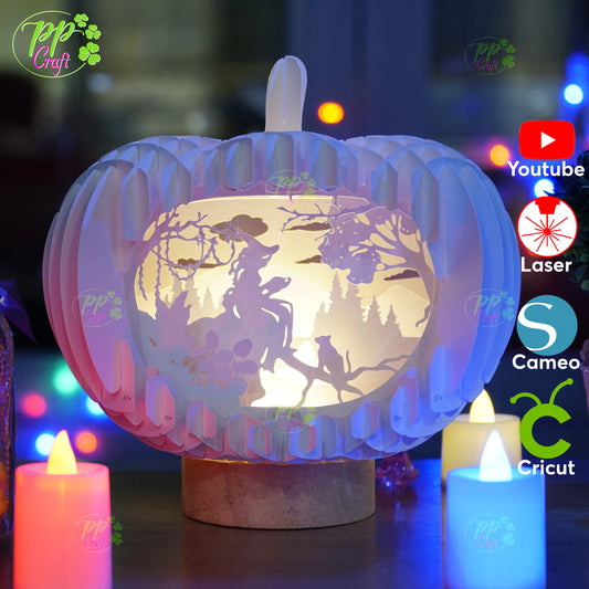 The The princess with the cat Pumpkin Light shadow pop up 3D, Cameo, Cricut and Laser cut machine, Halloween night light gift