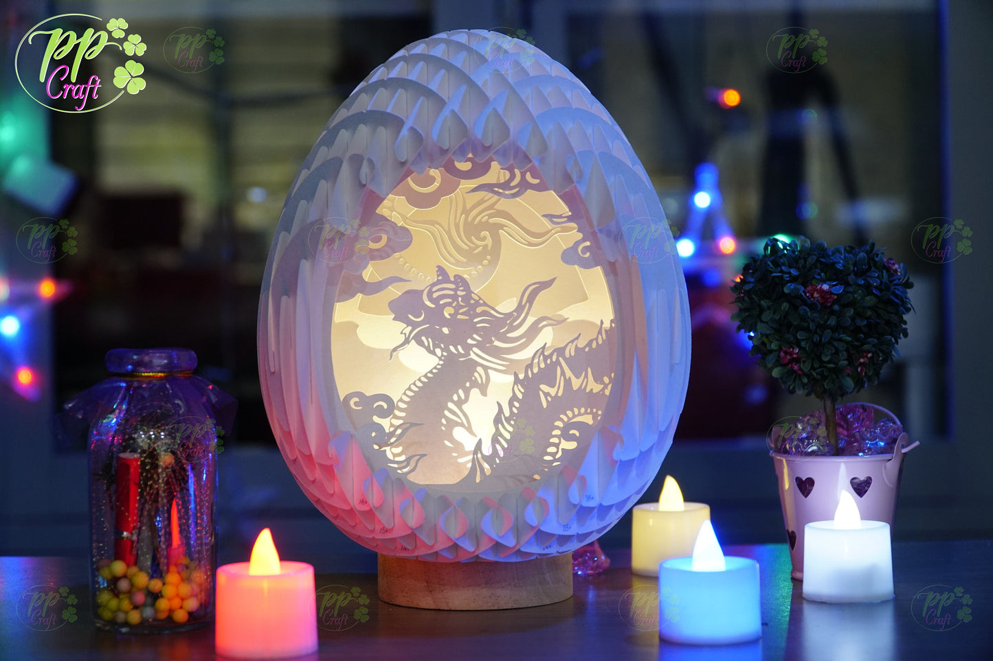 Dragon Arts Eggs Pop Up Light Box SVG Template, Egg SVG for Cricut Machine, arts gift Template - Egg Lightbox, DIY Paper Lanterns