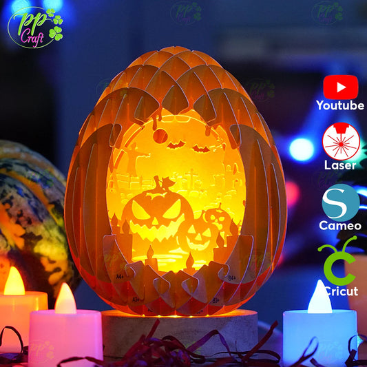 Mini Egg Shadow light Pop Up with Pumpkin partten SVG for Cricut Machine, Halloween gift Template - Egg Lightbox, DIY Paper Lanterns