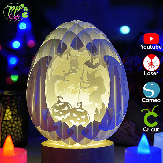 Mini Egg Shadow light Pop Up with the Witch partten SVG for Cricut Machine, Halloween gift Template - Egg Lightbox, DIY Paper Lanterns