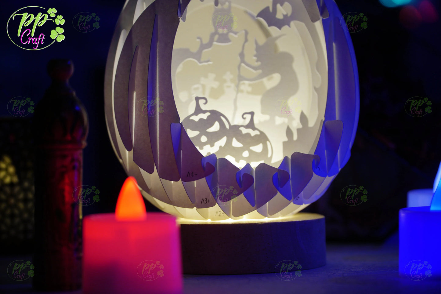 Mini Egg Shadow light Pop Up with the Witch partten SVG for Cricut Machine, Halloween gift Template - Egg Lightbox, DIY Paper Lanterns