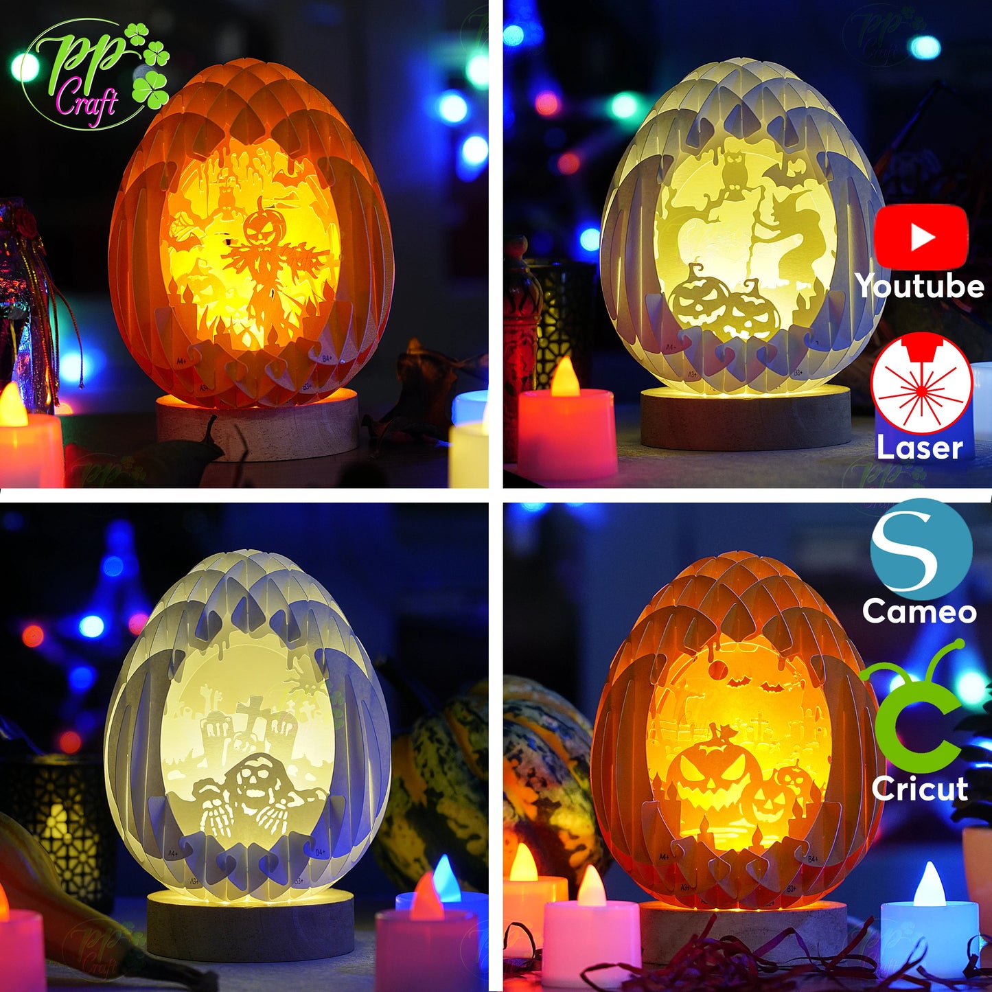 Combo 4 Mini Egg Shadow light Pop Up with the halloween partten SVG for Cricut Machine, Halloween gift Template, DIY Paper Lanterns